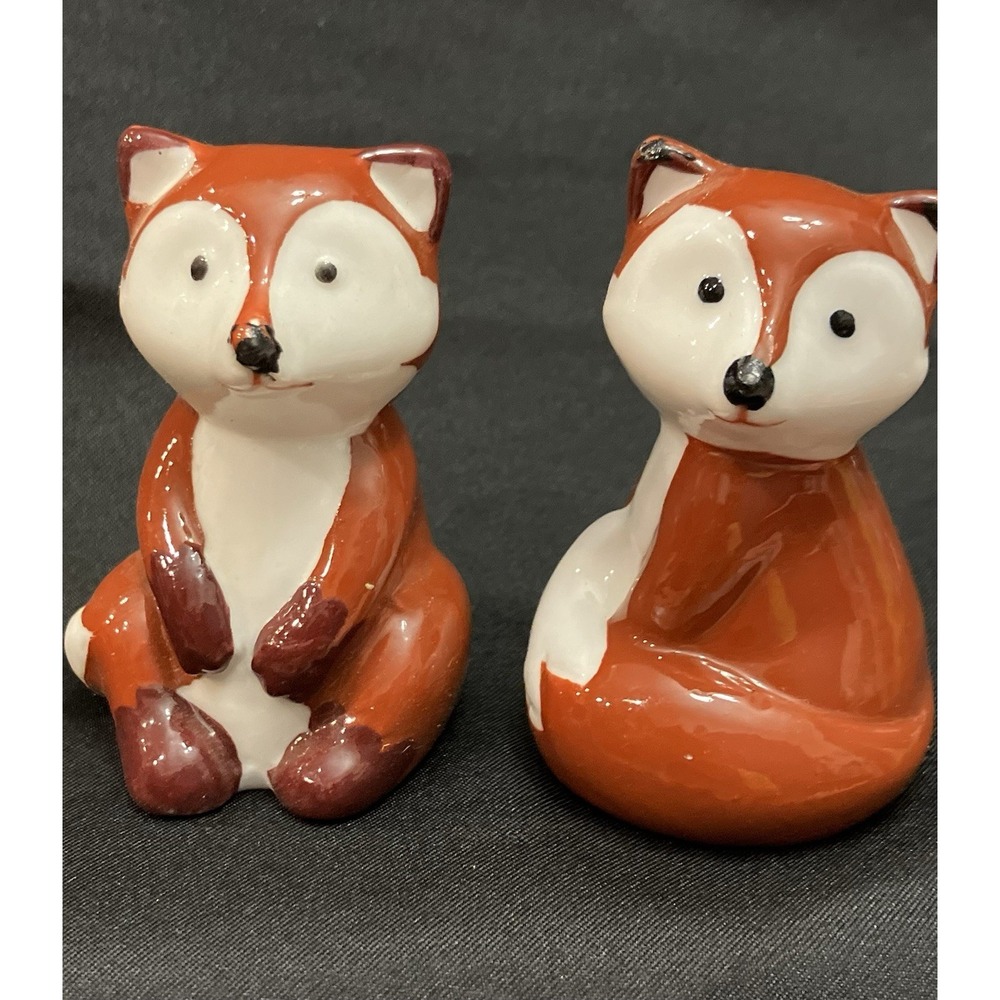 Foxy Sweetheart Brown Fox Couple Salt & Pepper Shakers Glossy Kitchen Decor